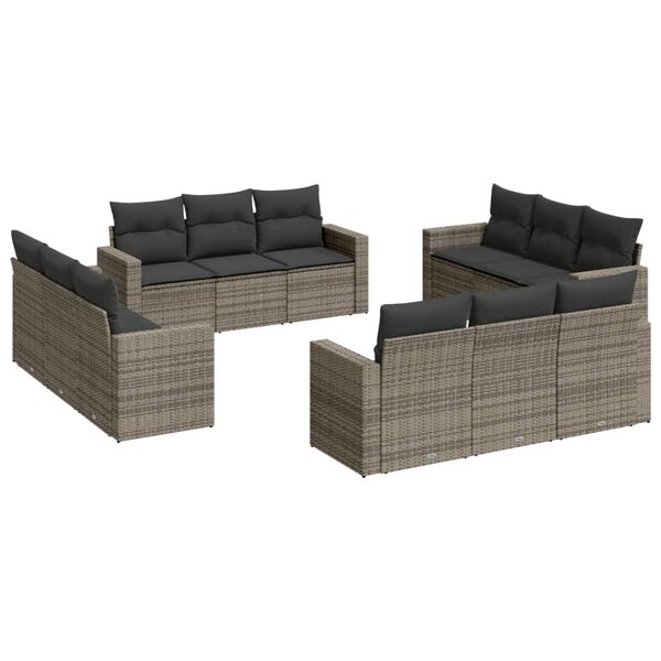 vidaXL Salon de jardin avec coussins 12 Pièces gris résine tressée