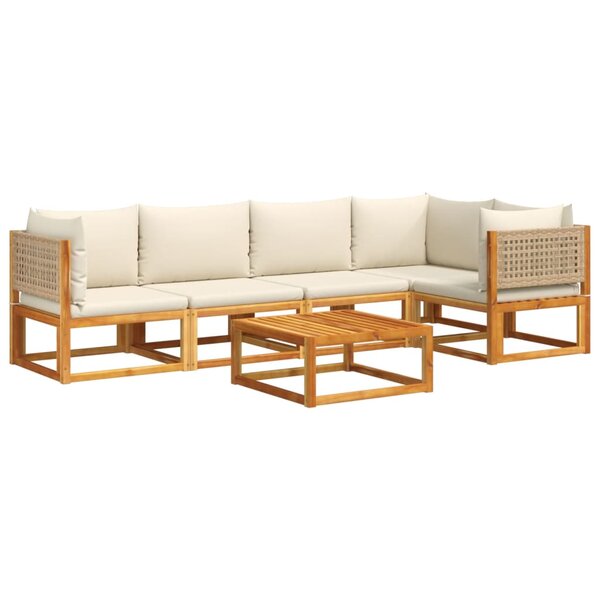 vidaXL Salon de jardin avec coussins 6 Pièces bois d'acacia solide