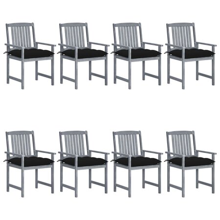 vidaXL Chaises de jardin et coussins lot de 8 Bois acacia solide Gris