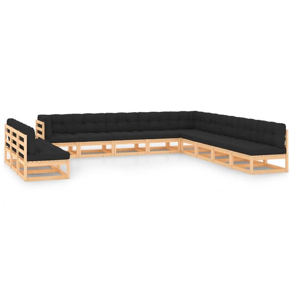 vidaXL Salon de jardin 12 Pièces avec coussins anthracite Pin massif