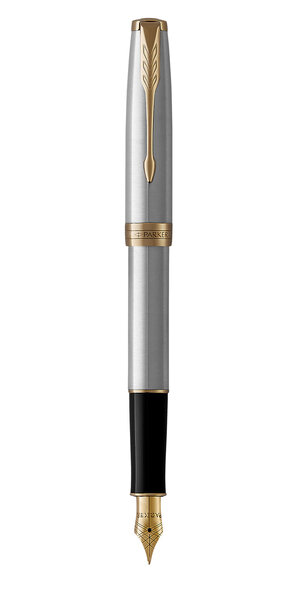 PARKER Sonnet Stylo plume  acier inoxydable  Plume moyenne  encre noire  Coffret cadeau
