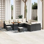 Ensemble de canapé de jardin vidaXL 13 pièces avec coussins noir rattan poly acacia