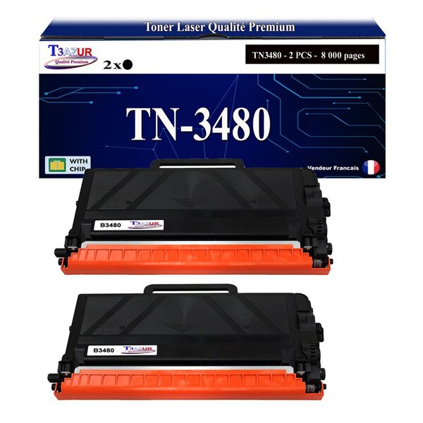 T3AZUR- 2x Toners compatibles avec Brother TN3480  TN3430 pour Brother MFC-L6800DWT  MFC-L6900DW  MFC-L6900DWT  MFC-L6900DWTSP  MFC-L6950DW - 8 000 pages