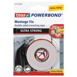 Powerbond® ultra résistant double face rouleau de fixation blanc 19 mm x 1,5 m 55791 (rouleau 1.5 mètres)