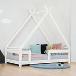Lit Tipi enfant avec barrière bois massif naturel 80 x 180 cm