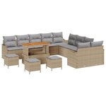 Ensemble de Canapé de Jardin 14 Pièces avec Coussins en Rotin Synthétique Beige