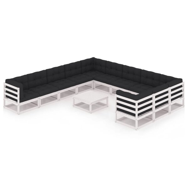 vidaXL Salon de jardin 12 Pièces avec coussins Blanc Bois de pin massif