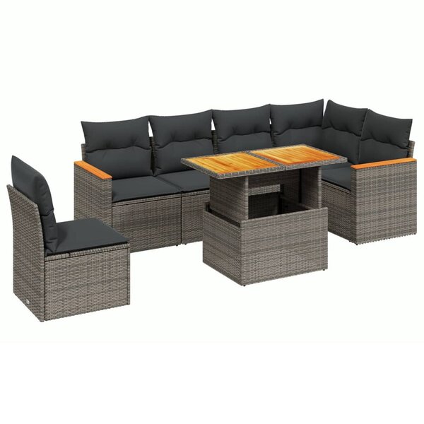 vidaXL Salon de jardin avec coussins 7 Pièces gris résine tressée