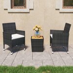 vidaXL Ensemble de bistro 3 Pièces Résine tressée et bois d'acacia Noir