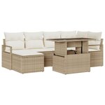 Ensemble de Canapé de Jardin vidaXL 7 pièces avec Coussins Beige en Rotin Synthétique