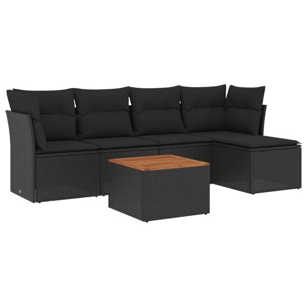 vidaXL Salon de jardin 6 Pièces avec coussins noir résine tressée