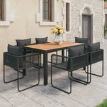 vidaXL Salon de jardin 7 Pièces PVC Résine tressée Noir et marron