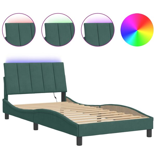 vidaXL Cadre de lit avec lumières LED vert foncé 100x200 cm velours