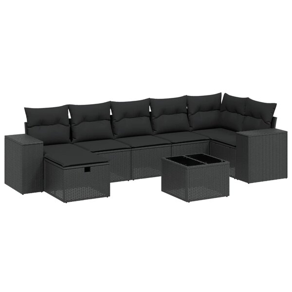 vidaXL Salon de jardin 8 Pièces avec coussins noir résine tressée