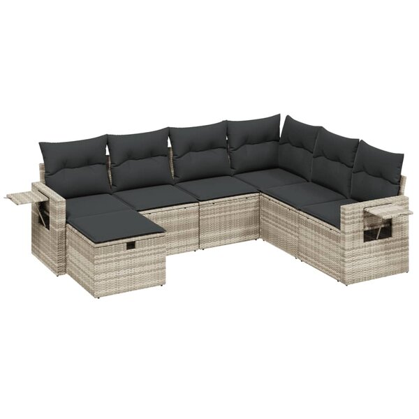 vidaXL Salon de jardin avec coussins 7 Pièces gris clair résine tressée