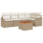 vidaXL Ensemble de Canapés de Jardin 6 Pièces avec Coussins Beige en Rotin PE Acacia