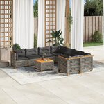 vidaXL Salon de jardin 9 Pièces avec coussins gris résine tressée