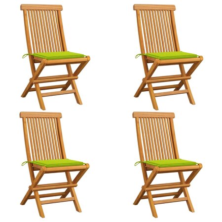 vidaXL Chaises de jardin avec coussins vert vif 4 Pièces Bois de teck