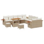Ensemble de canapé de jardin 13 pièces avec coussins beige poly rattan acacia