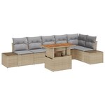 vidaXL Ensemble Canapé Jardin 7 Pièces avec Coussins Beige Rattan