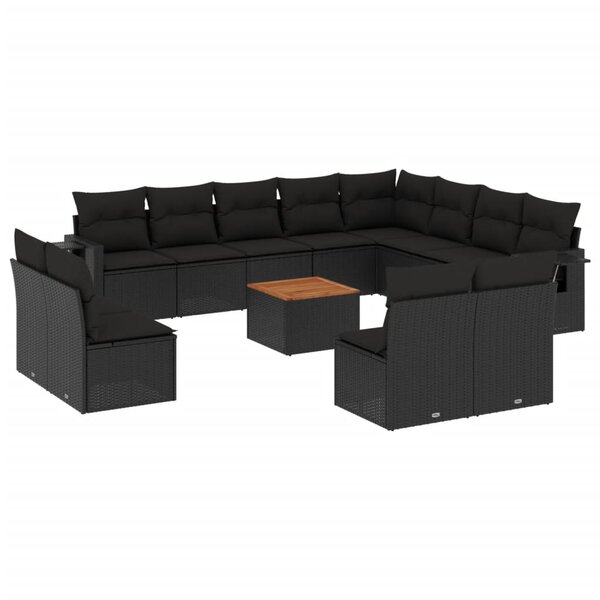 vidaXL Salon de jardin avec coussins 13 Pièces noir résine tressée