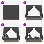 Transat double vidaXL avec toit et rideaux en poly rattan gris
