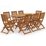 vidaXL Mobilier à dîner pliable de jardin 9 Pièces Bois d'acacia solide