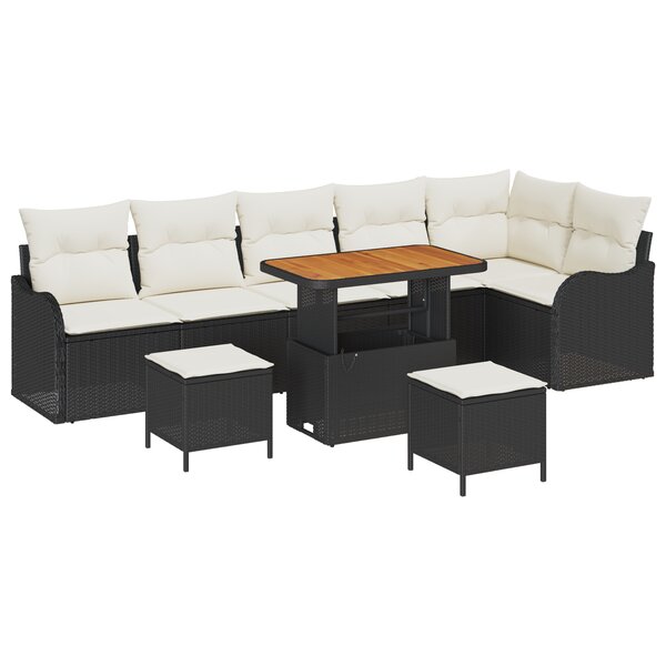 vidaXL Ensemble de Canapé de Jardin de 9 Pièces avec Coussins Noir Rattan Acacia