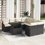 Ensemble de Canapés de Jardin 9 Pièces avec Coussins Noir Poly Rotin