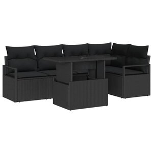 vidaXL Ensemble de canapé de jardin 6 Pièces Noir Poly rotin