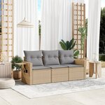 vidaXL Salon de jardin avec coussins 3 Pièces beige résine tressée