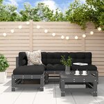 vidaXL Salon de jardin 5 Pièces avec coussins gris bois massif