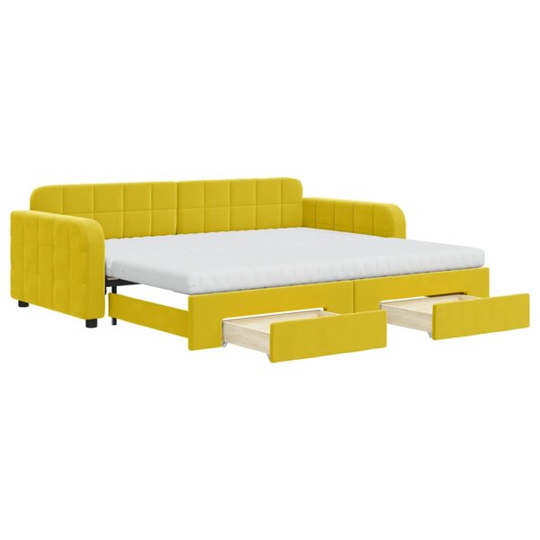 vidaXL Lit de jour avec gigogne et tiroirs jaune 90x200 cm velours