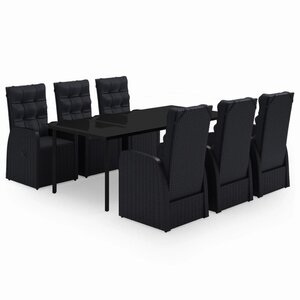 vidaXL Ensemble à manger de jardin avec coussins 7 Pièces Noir