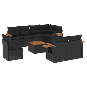 vidaXL Salon de jardin 9 Pièces avec coussins noir résine tressée