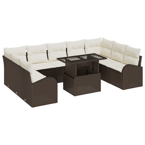 vidaXL Ensemble de canapés de jardin 10 pièces avec coussins marron en rotin poly