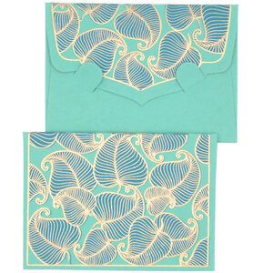 PAPERTREE NATURE Lot de 5 Mini Enveloppes Message + carte 8 5x6cm Océan/Or