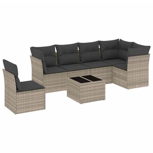 vidaXL Salon de jardin avec coussins 7 Pièces gris clair résine tressée
