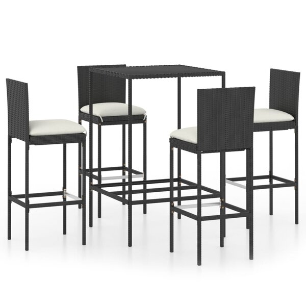 vidaXL Ensemble de bar de jardin 5 Pièces et coussins Résine tressée Noir
