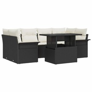 vidaXL Ensemble de canapé de jardin avec coussin 7 Pièces Noir Poly rotin
