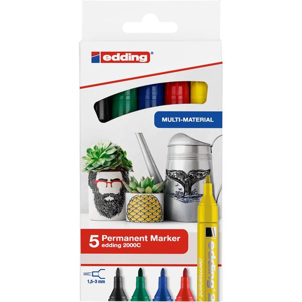 Marqueur Permanent 2000 c Etui de 5 Assorti 1 5-3 mm EDDING