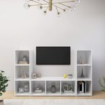 vidaXL Meubles TV 3 Pièces Blanc 107x35x37 cm Aggloméré