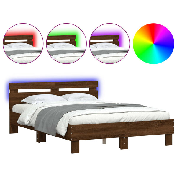 vidaXL Cadre de lit avec tête de lit et LED chêne marron 120x200 cm