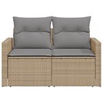 vidaXL Canapé de jardin avec coussins 2 places beige résine tressée