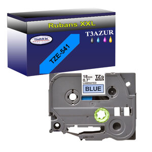 Ruban d'étiquettes laminées générique Brother Tze-541 pour étiqueteuses P-touch - Texte noir sur fond bleu - T3AZUR