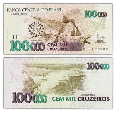 Billet de collection 100 REAIS 1993 brésil - neuf - p238 - surcharge sur un 100000 cruzeiros