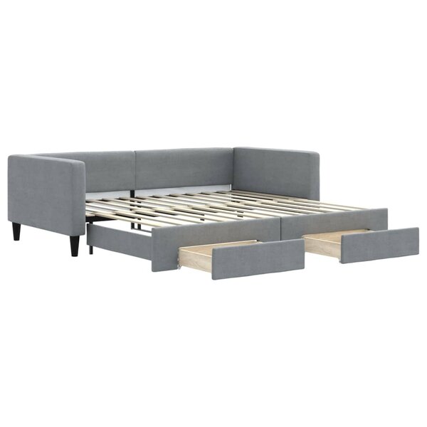 vidaXL Lit de jour avec gigogne et tiroirs gris clair 100x200 cm tissu