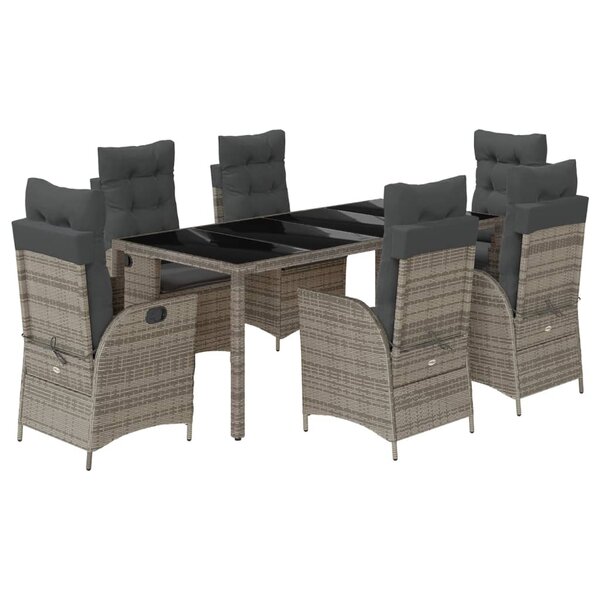 vidaXL Ensemble à manger de jardin et coussins 7 Pièces gris rotin