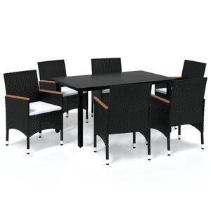 vidaXL Ensemble à manger de jardin coussins 7Pièces Résine tressée Noir