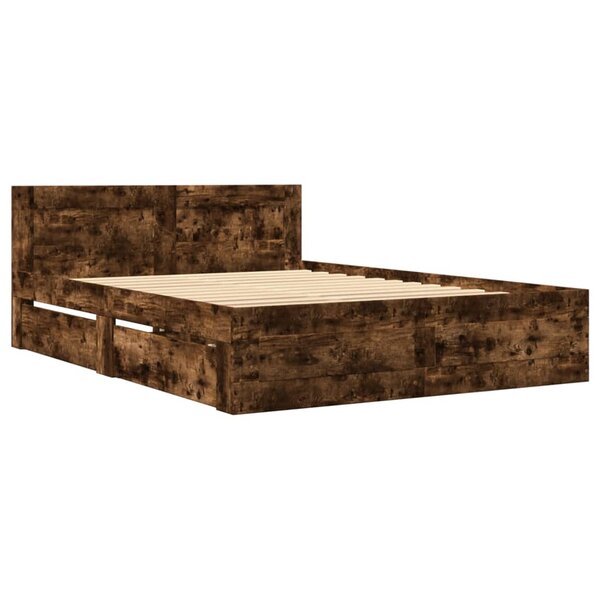 vidaXL Cadre de lit avec tête de lit chêne fumé 135x190 cm